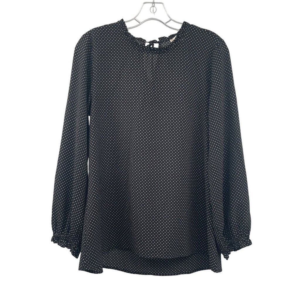 Andree by Unit Polka Dot Top Long Sleeve Black/White Keyhole Size Small